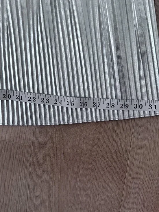 Metallic Accordion Pleated Midi Skirt sz M - Silver - Picture 7 of 7